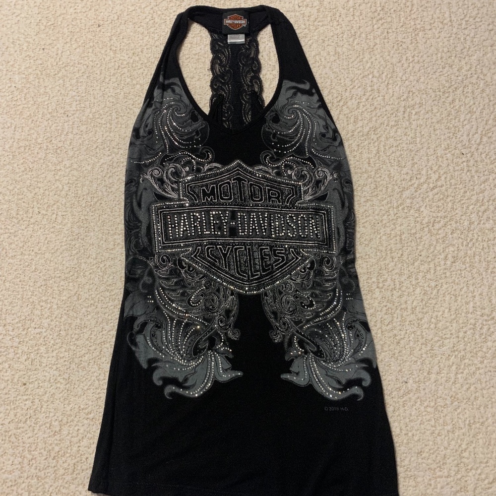 Harley Davidson bling halter top tank with lace back